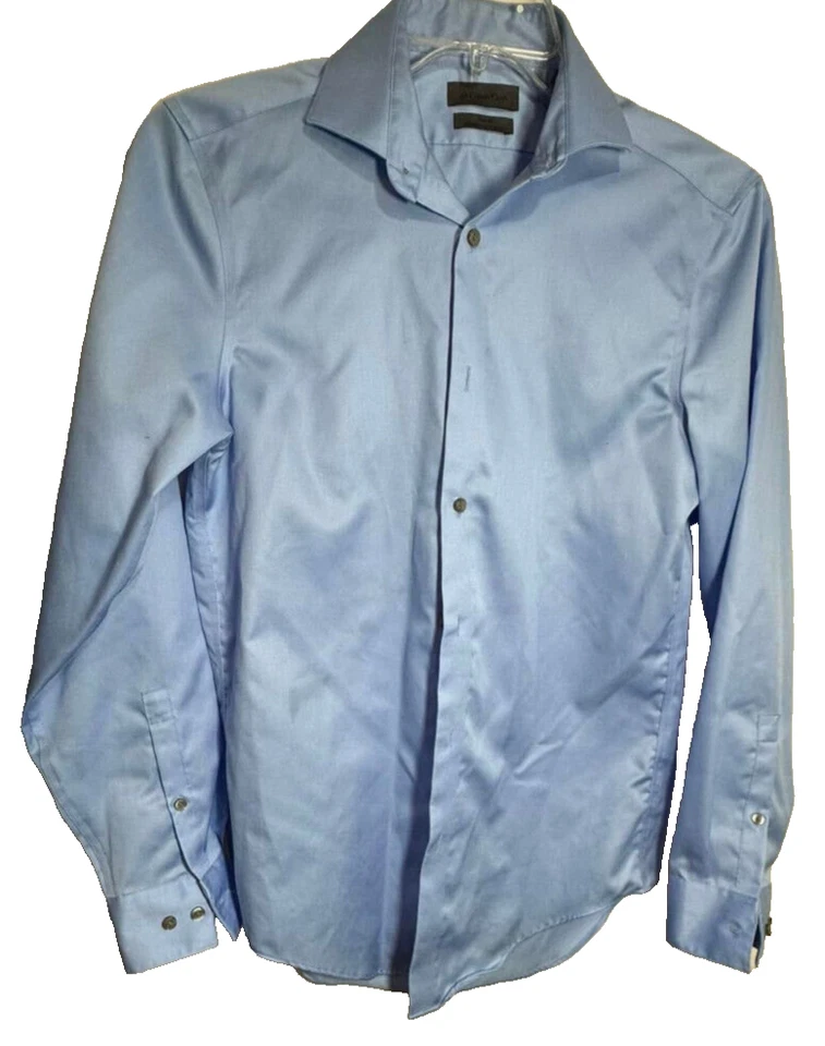 Camisa Calvin Klein Para Hombre Manga Larga Calce Ajustado - Talla: Med. 14 1/2 - Color: Azul Foto 1 de 4