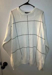 Suéter tejido manga larga Bill Blass XXL blanco negro a cuadros para hombre - Imagen 1 de 8