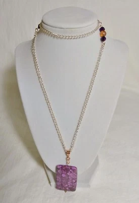 Красивый фиолетовый агат камень подвеска на розовое золото тон 34 дюйма ожерелье - Изображение 1 из 4