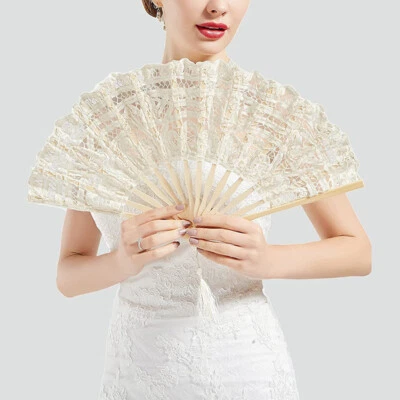 1/2X Vintage Folding Hand Fan Lace Bamboo Fan Wedding Party Dancing Fan Cosplay - Image 1 of 4