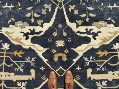 12x15 NUEVA ALFOMBRA AZUL HECHA A MANO lana geométrica tejida a mano oriental oushak nueva neutra Foto 1 de 4