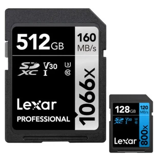 Lexar Professional 1066x SDXC UHS-I Card SILVER 512GB Memory Card + 128GB Bundle - Picture 1 of 8