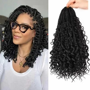 8 Packs Bohemian Box Braid Hair Crochet Box Braids with Curly Ends 2 Inch God... - Picture 1 of 8
