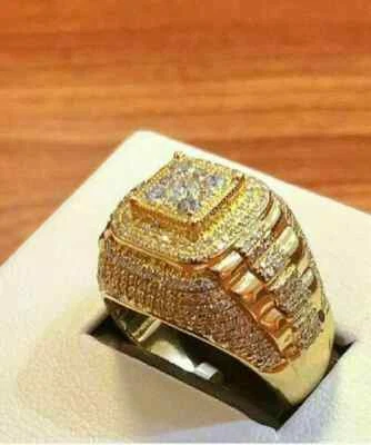 Diamond Pinky Ring Men's 14k Yellow Gold Finish Round Created Wedding Band 3CT - Image 1 of 3