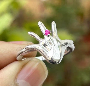 Grober Hand Finger Ring 925 Sterling Silber Rubin Verlobungsring für Sie - Bild 1 von 8
