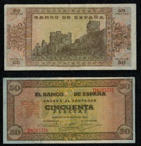 ESPAÑA 50 pesetas. Año 1938. Castillo de Olite. Serie D. Nº 8283335. ESCASO. - Picture 1 of 1