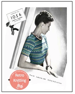1940s Wartime Emboidered Stripe Sweater Knitting Pattern Copy - Picture 1 of 1