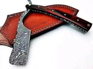 Damascus Steel Straight Razor Barber Salon Shaving Razor Folding wooden handle - Picture 1 of 5