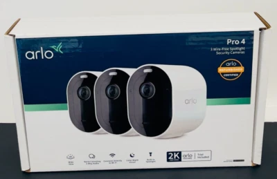 Arlo VMC4350P-100NAR Pro 4 Spotlight Camera 3 Pack, NEW - Image 1 of 3