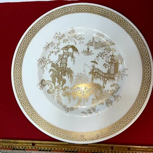 Spode Copeland England Spode's Garden Fishing Gold on White Dinner Plate 10 3/4" - Picture 1 of 4