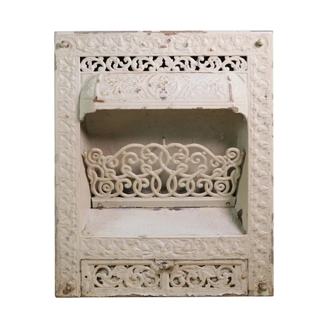 19th Century Antique Victorian White Cast Iron Fireplace Insert Cover