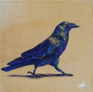 Original Oil Raven Painting Small Wildlife Art Bird Canvas Nature Portrait Decor - Picture 1 of 24