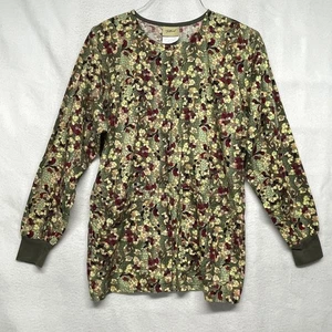 Tafford Scrub Shirt Lab Coat Womens Small Floral Mosaic Long Sleeve Pockets - Picture 1 of 8