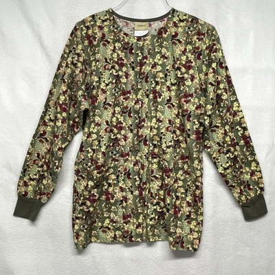 Tafford Scrub Shirt Lab Coat Womens Small Floral Mosaic Long Sleeve Pockets - Image 1 of 4