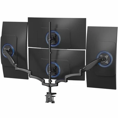VIVO Black Quad Monitor Mount, 2 Pneumatic Arms + 2 Fixed, 4 Screens up to 32" - Image 1 of 4