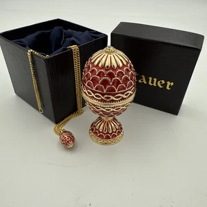 Vintage STAUER Tatyana Egg Trinket Box & Stand w/ Matching Necklace 40846 NIB - Picture 1 of 2