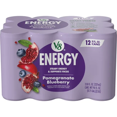 V8 bebida energética granada arándano latas de 8 oz paquete de 12 cafeína natural Foto 1 de 4