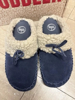 Fitflop UK 6 The Cuddler Snugmoc Navy Cozy Suede/ Shearling Slippers Sandals — 第 1/4 张图片
