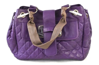 Bolso Acolchado Jaeger Grande Regent Bolso de Hombro de Cuero Púrpura Herrajes Dorados Nuevo Foto 1 de 2