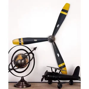 27 In. X 31 In. Metal Black 3 Blade Airplane Propeller Wall Decor with Aviation - Picture 1 of 7