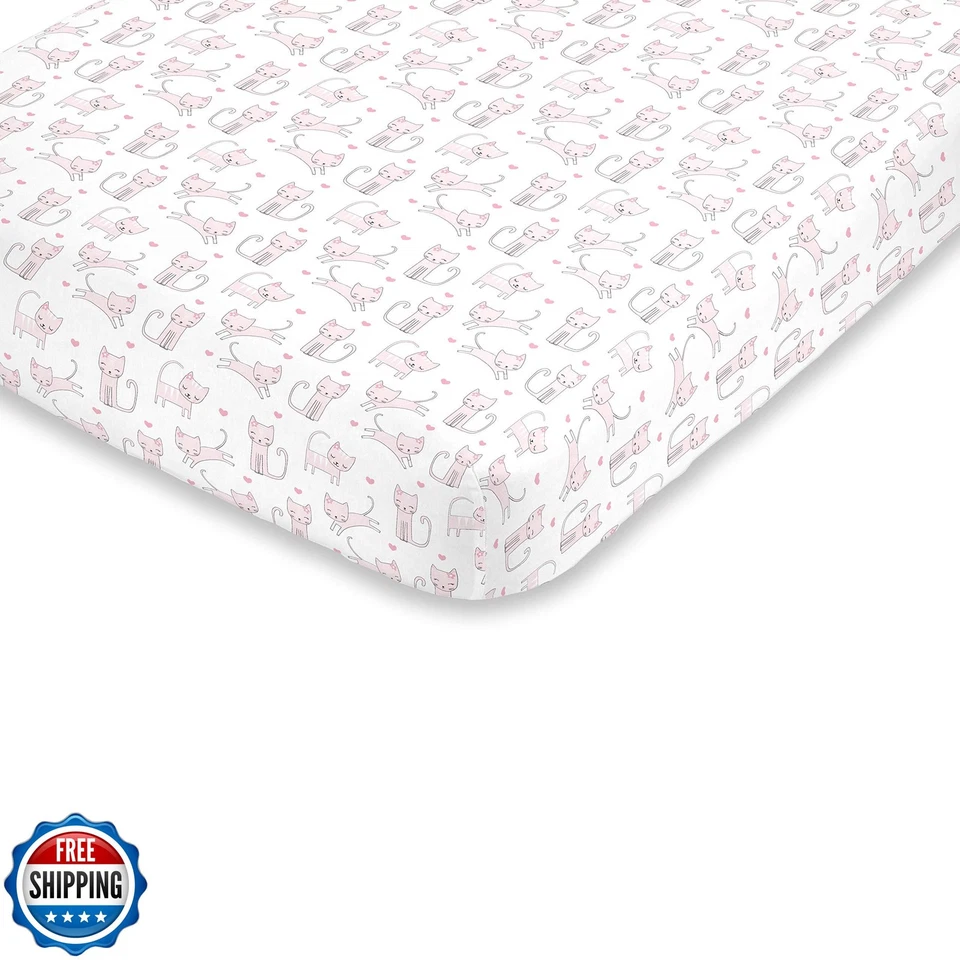 Sábana bajera ajustable NoJo súper suave rosa y blanco purrdy gatito gato, rosa, blanco Foto 1 de 2