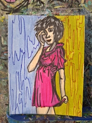 Vestido de mujer de pie ACEO ATC ROBLE ORIGINAL 3,5 x 2,5 pulgadas Foto 1 de 3