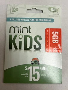 3 Months Mint Kids Mobile Prepaid SIM Card with 5GB DATA, Talk, Text Service - Photo 1 sur 2