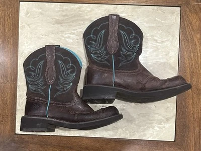 Ariat Fatbaby Botas Mujer 8.5 Marrón Azul Western Puntera Cuadrada Rodeo Vaquera Foto 1 de 4