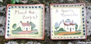 2 Watcombe Motto Ware Ash Trays Vintage Hand Painted Pottery Trinket Dish Devon - Picture 1 of 7