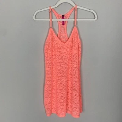 Vestido sin Mangas Victoria's Secret The Lacie Neón Coral Encaje Espalda Corredora Chemise Lencería Foto 1 de 4