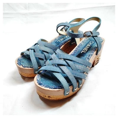 Sandalias Chanel Mujer Azul Claro Algodón 3979297 SIN TARIFA Foto 1 de 4