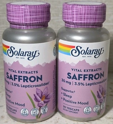 Lot Of 2 Solaray Saffron Extract Sleep & Mood Support 30 Capsules Each 03/2027 - Image 1 of 3