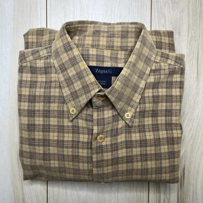 Ermenegildo Zegna Sport Plaid Corduroy Button Up Shirt Mens Size Large - Image 1 of 4