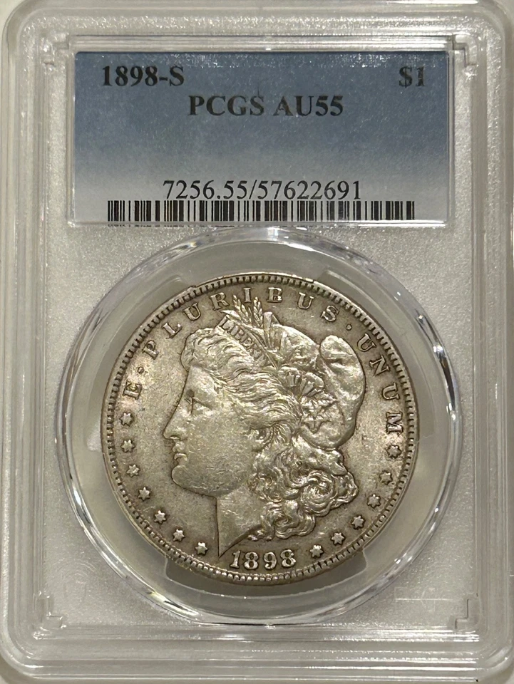 1898 S Morgan Silver Dollar PCGS AU55 Tougher Date Morgan - Image 1 of 4