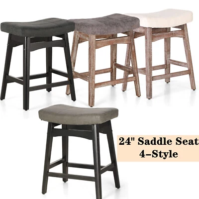 Bar Stools 24"H Saddle Seat Pub Chair Home Kitchen Dining Room - Image 1 of 4