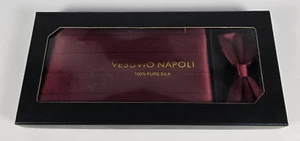 Vesuvio Napoli 100% Silk Cummerbund and Bowtie Set Formal Wedding Burgundy - Picture 1 of 7