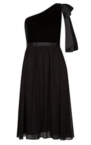 BNWT Monsoon Black Velvet Prom Dress Size 14 Fit And Flare Chiffon One Shoulder - Picture 1 of 11