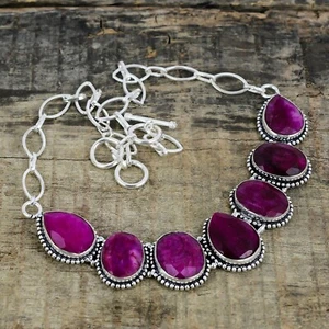 Kashmir Ruby Gemstone Handmade 925 Sterling Silver Necklace For Wedding Gifts - Picture 1 of 4
