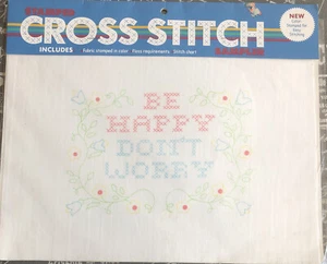 Bucilla Stamped Cross Stitch Sampler BE HAPPY DONT WORRY New In Sealed Pkg - Picture 1 of 6