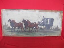 Antique Breadboard LARGE Folk Art Horse & Carraige Country Primitive Painting