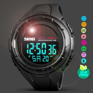 Solar&Battery Men's Boy Waterproof Date CHRONO LED Digital Military Sports Watch - Picture 1 of 19