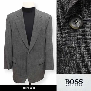 HUGO BOSS mens gray plaid 100% WOOL slim sport coat suit jacket blazer 42 R - Picture 1 of 16
