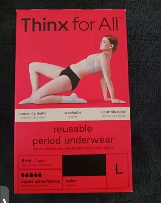 THINX for All Grande Negro Reutilizable Período Ropa Interior 32-34 Cintura NUEVO Lavable Foto 1 de 3