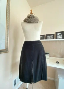 Ann Taylor Black Woven Polka Dot Pleated Skirt US zero Petite - Picture 1 of 8