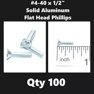 Solid Aluminum #4-40 x 1/2" Machine Screws Flat Head Phillips Screws (Qty 100) - Picture 1 of 4