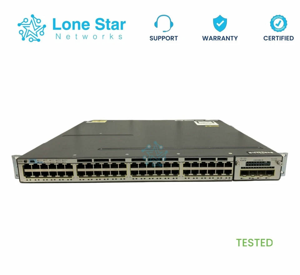 Cisco WS-C3750X-48PF-S 48-Port Gigabit IP Base Switch w/ 1x C3KX-NM-1G - Image 1 of 1