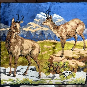 Vintage Samt Kissenbezug Hirsch im Wald 18" Quadrat Kostenloser Versand - Bild 1 von 13