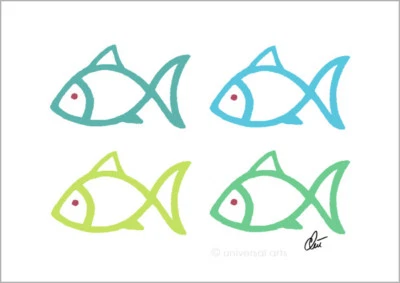 JACQUELINE DITT - Varicoloured Fishes  A3 sign.ltd.Original Druck Grafik Fisch - Bild 1 von 3