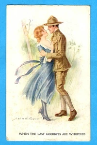 WWI Military Postcard by Artist Archie Gunn, Last Goodbyes - Picture 1 of 2
