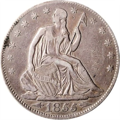 MED026 Love Token Fashioned out of an 1855 Dated Liberty Seated half dollar - Image 1 of 2